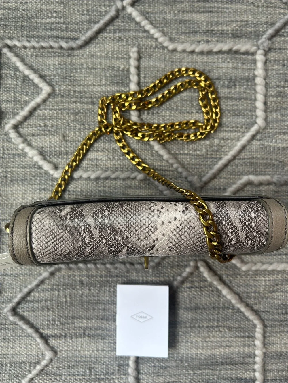 NWT Authentic Fossil Ainsley Snake-Print Clutch/Wallet w Detachable Chain